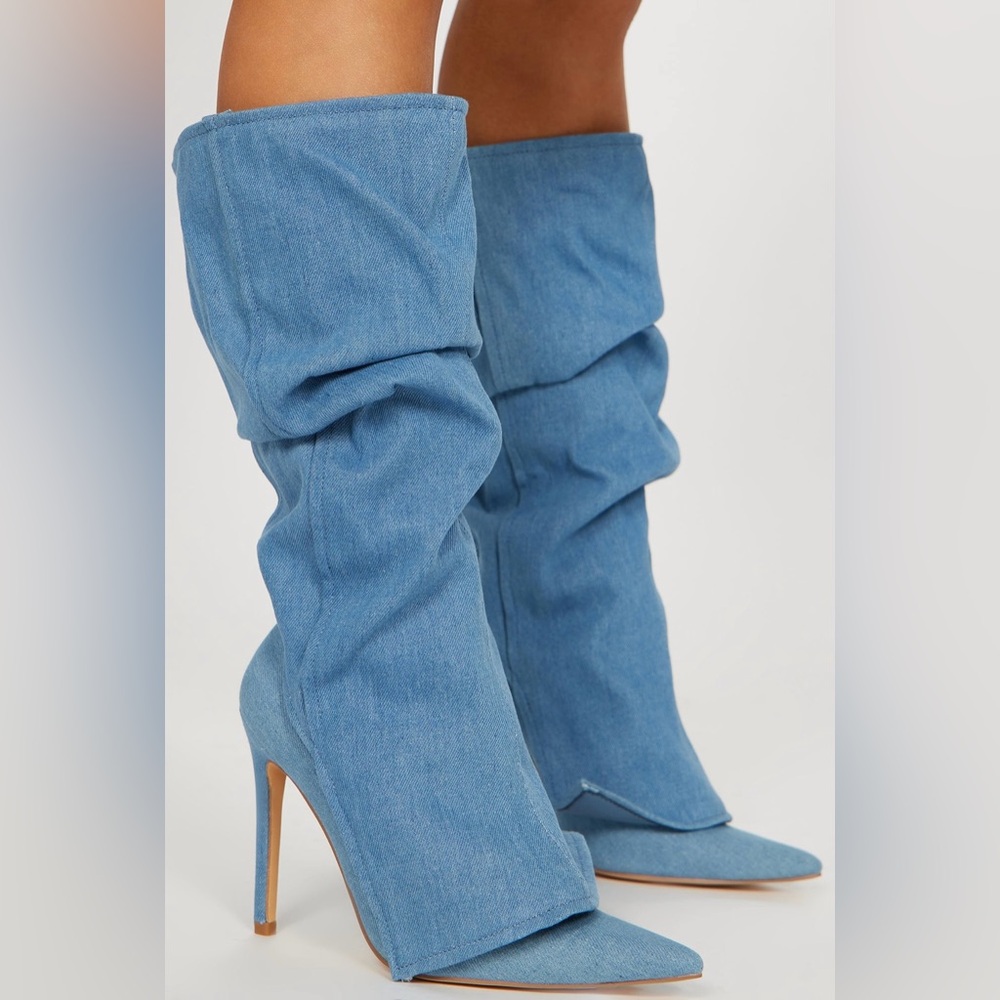 NWB- SLOUCHY DENIM STILETTO BOOTS - Picture 2 of 4